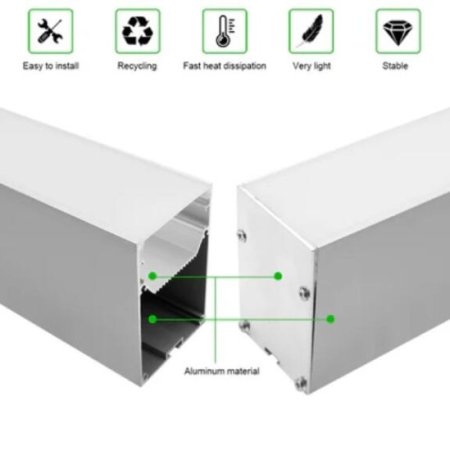 (image for) 2 Pack H5075 Big Aluminum Extrusion Channel for Suspension Mounting Linear Office Lighting System