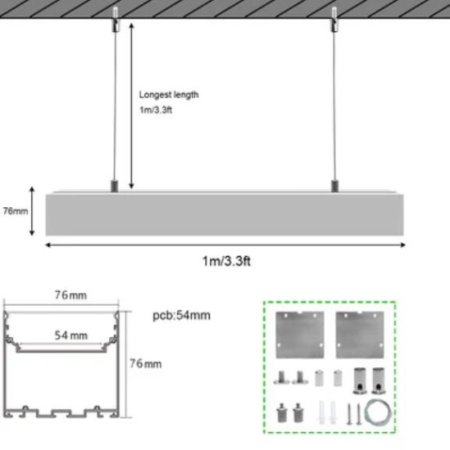 (image for) 5 Pack H7676 Big Aluminum Extrusion Channel for Pendant Mounting Linear Office Lighting System