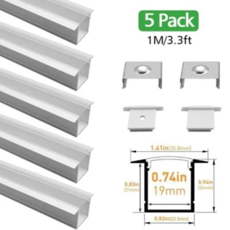 (image for) Silver U05 36x24mm U-Shape LED Aluminum Profile Kit for LED Strip Installation