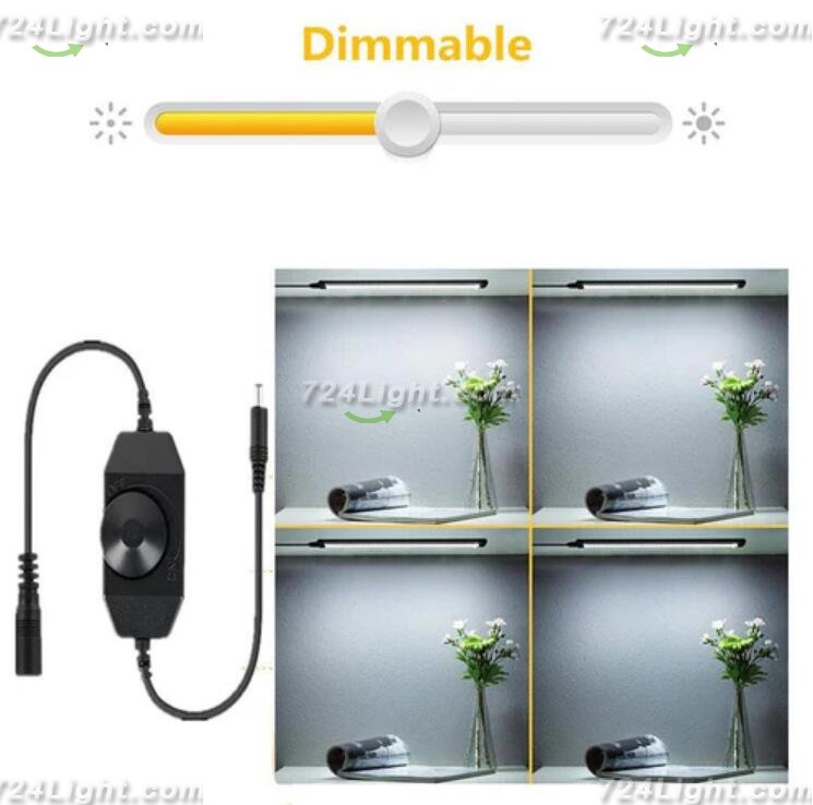 1 PACK 7mm Thick Black Finish LED Under Cabinet Lighting Dimmable Kit CRI90 300LM SMD2835 12V 5W with Dimmer & Power Supply Included