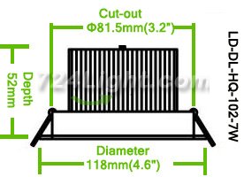 7W DL-HQ-102-7W LED Ceiling light Cut-out 81.5mm Diameter 4.6" White Recessed Dimmable/Non-Dimmable LED Downlight
