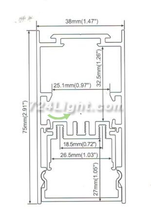 1 Meter 39.4" Suspended LED Aluminum Profile LED Channel 75mm(H) x 38mm(W) Suit 26.5mm Flexible LED Strips