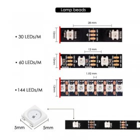 WS2812B SYMPHONY LED LIGHT STRIP 5V 30LIGHTS FULL COLOR LIGHT BAR 5050 LIGHT BEADS BUILT-IN IC COLORFUL SINGLE POINT SINGLE CONTROL FIEXIBLE LIGHT BAR