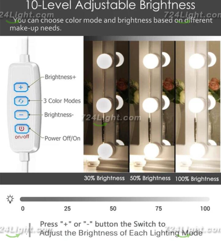 Hollywood Style LED Vanity Mirror Lights Kit with 10 3Colors Adjustable 1.77'' Light Bulbs, Perfect for Makeup Vanity Table Set in Dressing Room