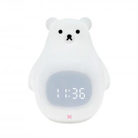 White Bear Clock and LED Night Light Rechargeable Nursery Lamp with Timer for Baby Girls Boys