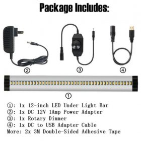 1 PACK 7mm Thick Silver Finish LED Under Cabinet Lighting Dimmable Kit CRI90 300LM SMD2835 12V 5W with Dimmer & Power Supply Included