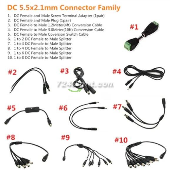 DC5.5x2.1mm Female to Male Connector Cable Family Collection DC Plug DC Conversion Cable DC Splitter