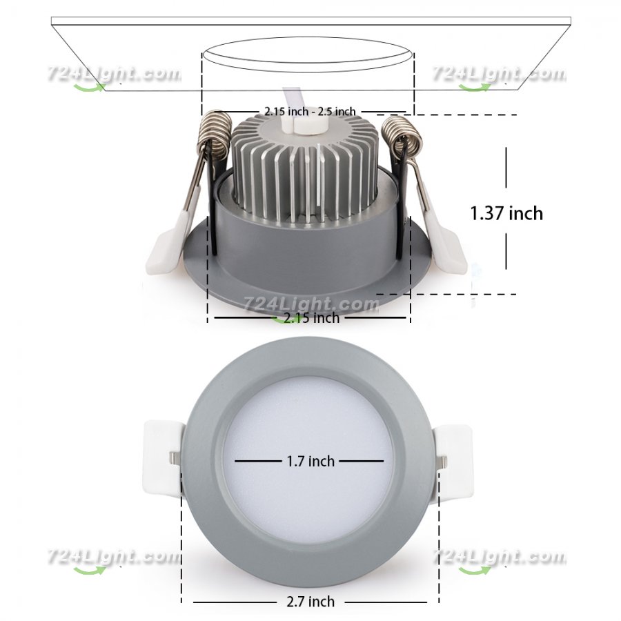 3W LED RECESSED LIGHTING DIMMABLE GREY DOWNLIGHT, CRI80, LED CEILING LIGHT WITH LED DRIVER