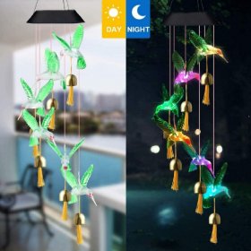 Outdoor Solar Wind Chimes, Hummingbird Solar Wind Chimes Lights with Bells for Ladies Birthday/Thanks/Christmas, Garden Decoration
