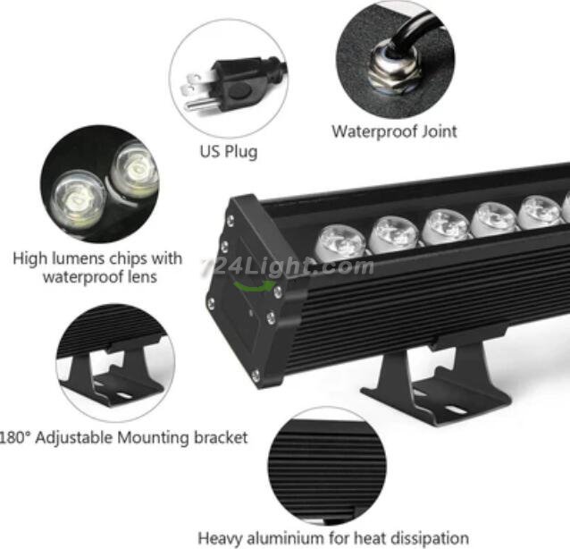 Linkable 5060 Linear LED RGB Wall Washer Lights with Remote Controller, 36W Waterproof Color Changing Wall Washer LED Light for Outdoor/Indoor Lighting Projects, Hotels, Building Wall Decorations