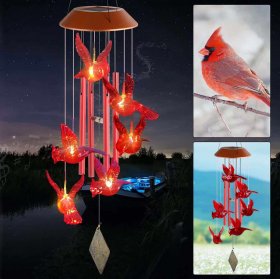 Red Bird Solar Wind Chime Outdoor Waterproof, Solar Mobile Hanging Light for Garden, Window, Yard, Birthday Party Decoration