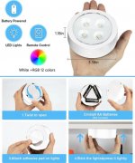 6 Pack LED Puck Lights with Remote, White Finish RGBW Color Changing Under Cabinet Lights Wireless,13 Colors Changeable LED Closet Light Dimmable,AA Battery Operate Push Night Lights with Timer Function