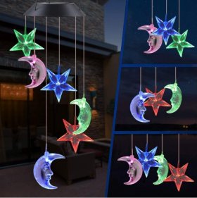 Solar Wind Chimes, Moon and Star Hanging Mobile Color Changing Light for Garden Patio Yard Window Outdoor Decorations