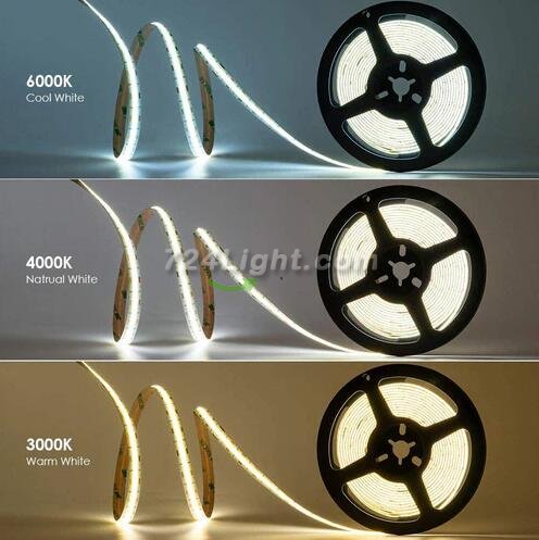 FCOB LED Strip 16.4FT/5M CRI90 480LEDs/m 12W/m 24V Dimmable LED Light Ribbon Indoor Use