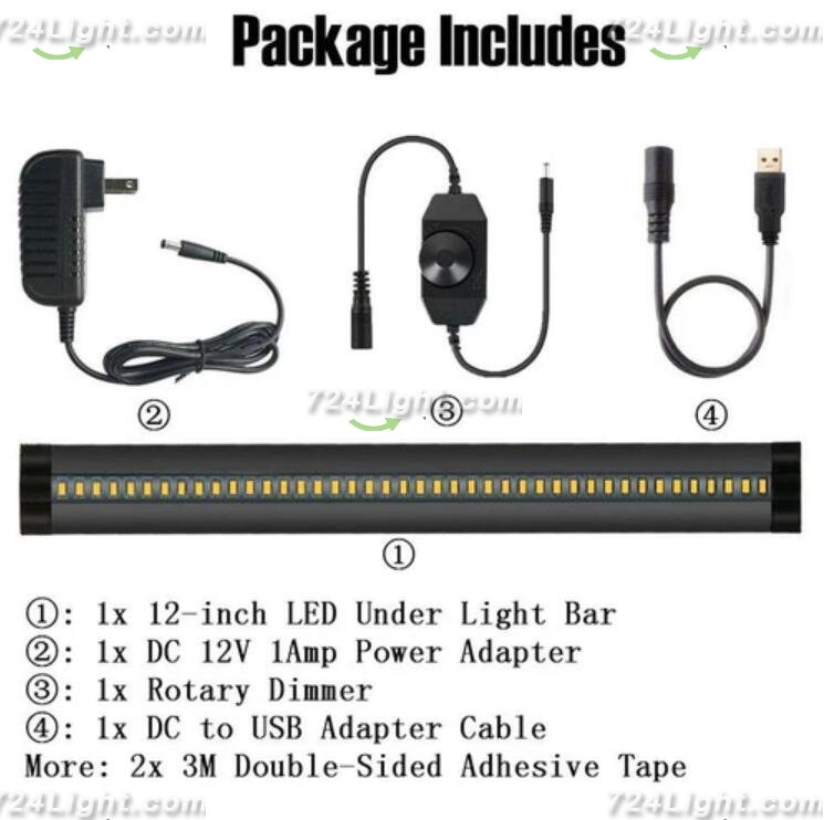 1 PACK 7mm Thick Black Finish LED Under Cabinet Lighting Dimmable Kit CRI90 300LM SMD2835 12V 5W with Dimmer & Power Supply Included