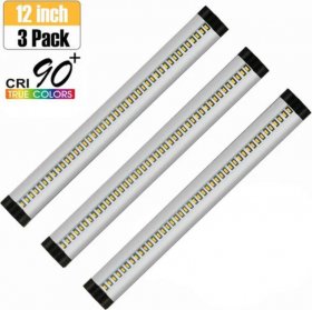 3pcs Pack Silver Finish LED Under Cabinet Lighting Kit Dimmable CRI90 Ultra Thin SMD2835 12V 15W 900 Lumens with Dimmer & Power Supply Included
