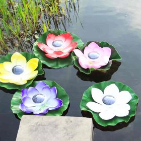 Solar Lotus Light, Outdoor Pond Water Floating Light Waterproof Solar Garden Wishing Lotus Leaf Light