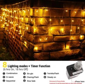 2PCS Pack of Christmas Icicle Lights Outdoor, 400 LEDs 32.8ft 8 Modes Fairy Icicle String Lights with 75 Drops, LED Christmas Twinkle Lights for Holiday, Party, Wedding, Christmas Decorations