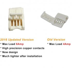 10pcs/Pack New LED Strip Connector Solderless Snap Down 4 Pin Strip to Strip Gapless Jumper for 10mm Wide 5050 RGB Color Flex LED Strips