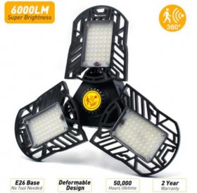 60W Motion Activated Radar CRI 80 6000LM 6000K Deformable E26/E27 Base LED Ceiling Light for Garage