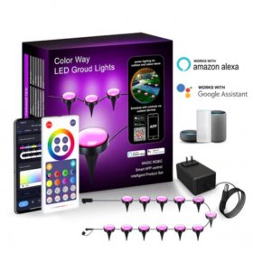 Outdoor Ground Lights 15 Bulbs 32.8FT Smart RGB+IC Pathway Lights, APP Controlled Waterproof RGB Landscape Lighting Work with Alexa