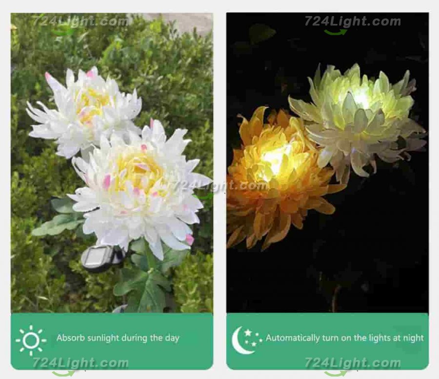 Outdoor Solar Garden Stake Lights, 3 Pack Chrysanthemum Flower Lights, IP66 Waterproof LED Decorative