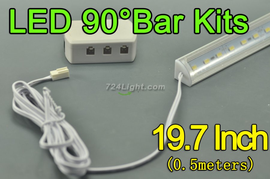 19.7inch 0.5Meter 9W LED Bar Fixture 5630 36LED 1260 Lumens 90Â° Right Angle Cabinet LED Bar Light Kits - Click Image to Close