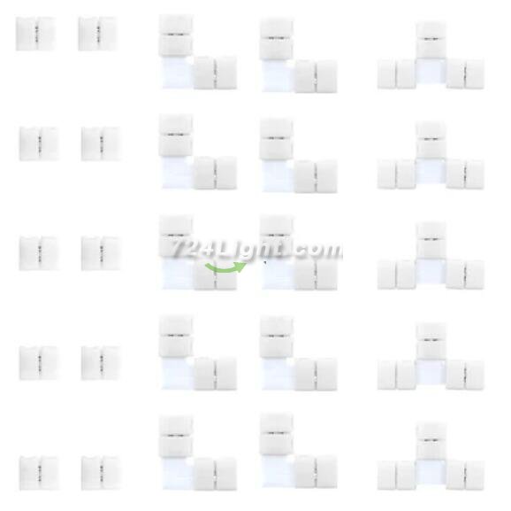LED Strip Connector Kit for 3528/2835/5050 2 Pin Single Color LED Strip Lights, Includes 10x Gapless Connectors, 10x L Shape Connectors and 5X T Shape Connectors for Different DIY Connecting Needs