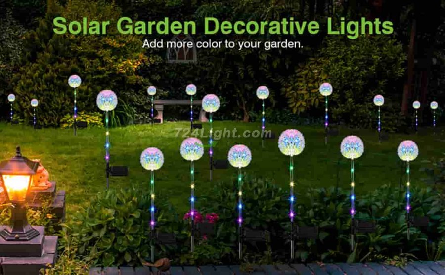 Solar Lights Outdoor Garden Decorative, 2 Pack Solar Dandelion with Colorful 16 LED, Waterproof Solar Flower Lights