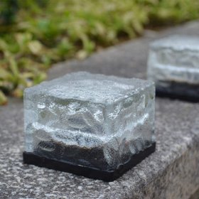 Solar LED Glass Brick Lights for Outdoor Yard Deck Road Path Garden Decoration - 2 Pack