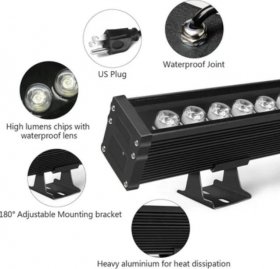 Linkable 5060 Linear LED RGB Wall Washer Lights with Remote Controller, 36W Waterproof Color Changing Wall Washer LED Light for Outdoor/Indoor Lighting Projects, Hotels, Building Wall Decorations
