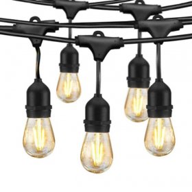 Dimmable Waterproof LED Outdoor String Lights - Hanging, 2W Edison Bulbs - 48Ft Commercial Lights for Decor for Patio, Backyard, Garden, Bistro S14 Black - Warm White, with Dimmer, Complete Led String Lights Kit(2Pack-48FT And 1pcs Dimmer)
