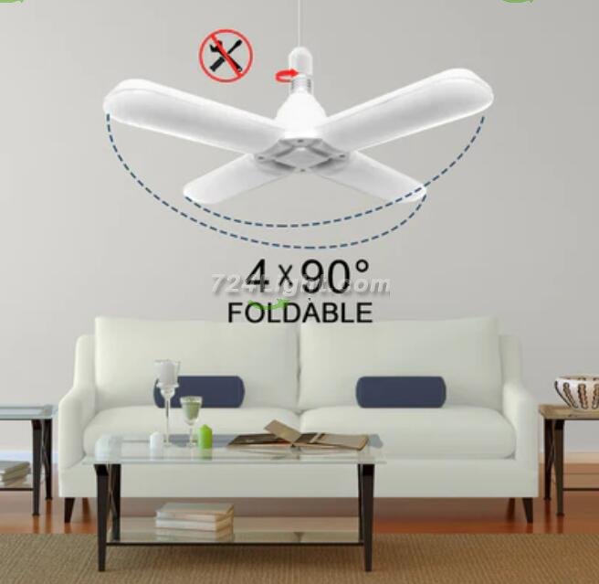 60W Deformable LED Garage Ceiling Lights 6000LM 6500K White 400W Equivalent CRI80+ E26/E27 Base