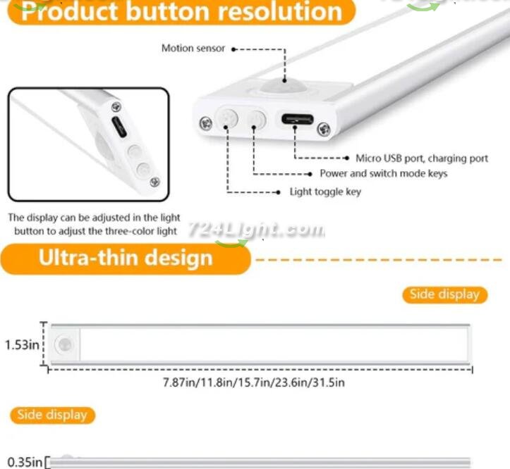 2 Pack PIR Motion Sensor LED Cabinet Light, Under Counter Closet Lighting, Wireless USB Rechargeable Light Indoor, CCT 2700-6500K Color Changeable for Kitchen, Wardrobe, Closet, Hallway