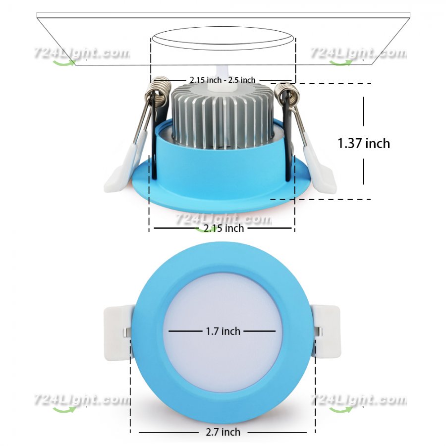 3W LED RECESSED LIGHTING DIMMABLE BLUE DOWNLIGHT, CRI80, LED CEILING LIGHT WITH LED DRIVER