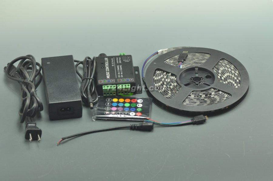 5M Music LED Strip Kit 5050 Waterproof Black Music rgb led Sound controller adjustable
