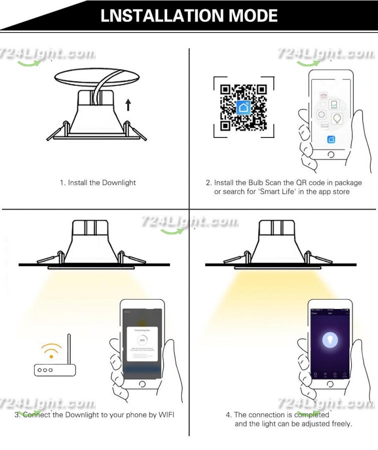 6Pack WiFi Intelligent LED Downlight RGBCW WiFi APP Controlled LED Downlight 3 Inch 5W 120V /220V AC, Dimmable RGBCW 2700-6500K Color Changing, Compatible with Alexa/Google, Ceiling Lights