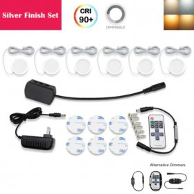 A-Series 6 Pack (6*2W) Dimmable CRI 90 Ultra Thin LED Under Cabinet Puck Lights With Dimmer & Power Adapter, All Accessories Included