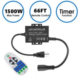 1500Watt AC110V/220V LED Dimmer for 110V/220V LED String Light, Wireless Remote Control Dimmer with 3 Prong Outlet, Timer Switch