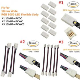 10pcs/Pack New LED Strip Connector Solderless Snap Down 4 Pin Strip to Strip Gapless Jumper for 10mm Wide 5050 RGB Color Flex LED Strips