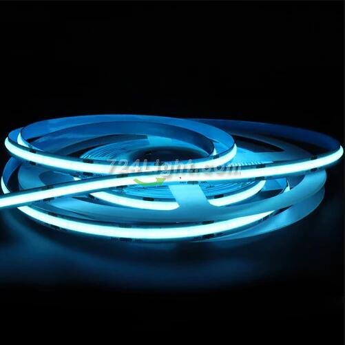 16.4FT (5Meters) Roll of Icy Blue Color COB LED Flex Strip Spot Free in 24V with 512 LEDs 14Watt per Meter Flexible LED Tape 10mm Wide PCB Non-waterproof