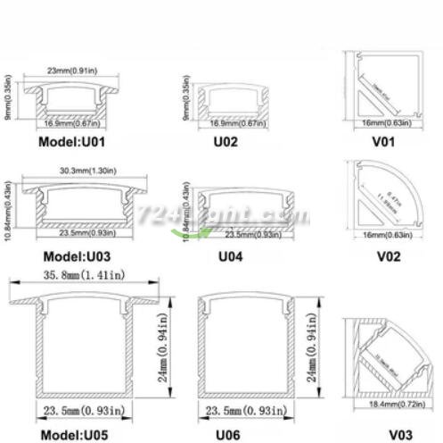 Silver U04 10x23mm U-Shape LED Aluminum Profile Aluminum Extrusion for LED Strip Light Installation