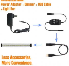 1 PACK 7mm Thick Silver Finish LED Under Cabinet Lighting Dimmable Kit CRI90 300LM SMD2835 12V 5W with Dimmer & Power Supply Included