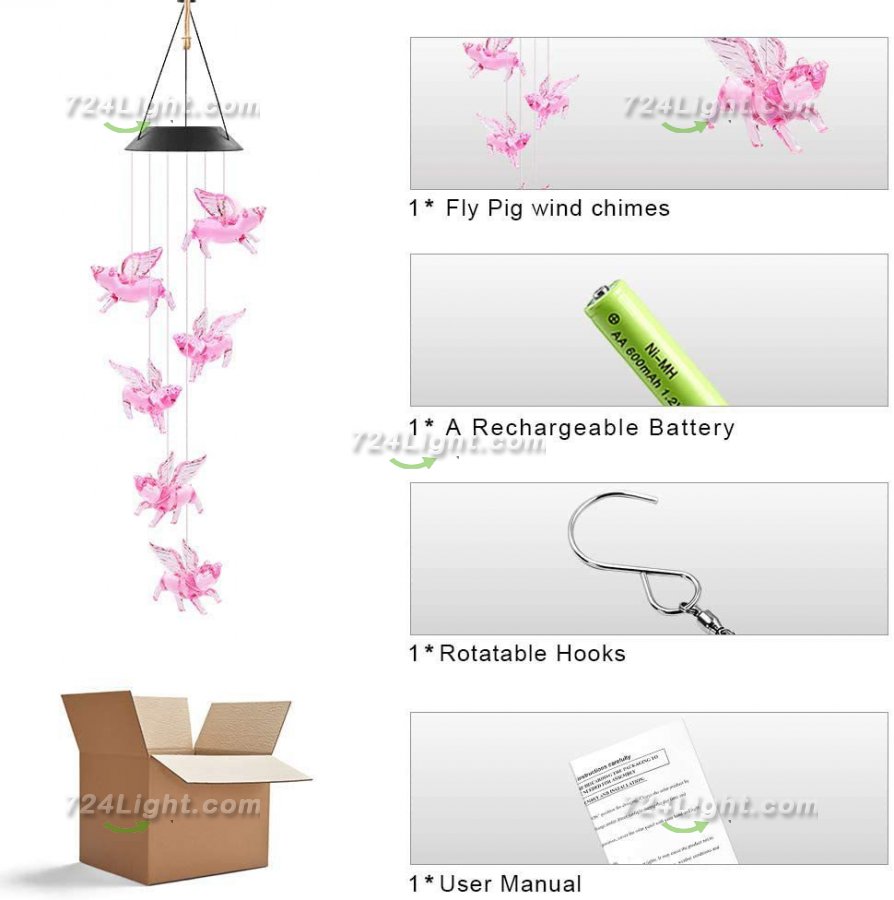 Solar Wind Chimes, Pig Solar Wind Chimes Outdoor Decorative Lights For Patio Garden Window Holiday Gifts