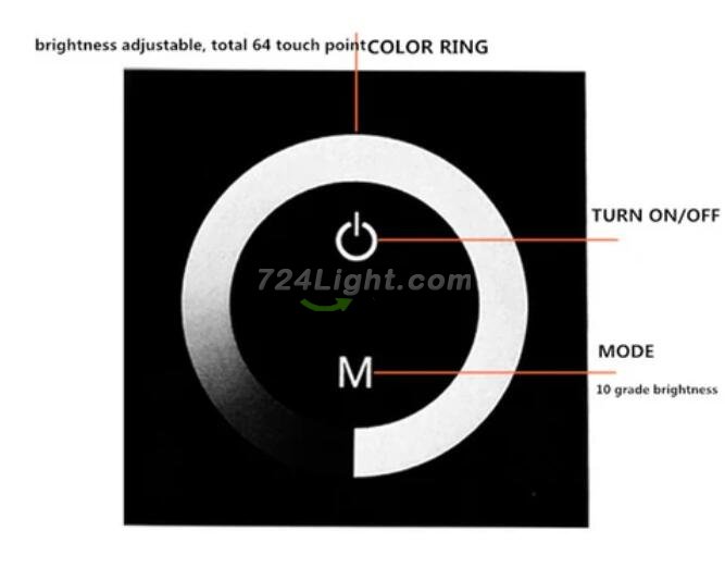 12V-24V DC TM06 Wall Panel Touchable Color Ring LED Dimmer Controller for Single Color LED Strips