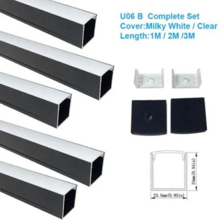 (image for) Black Aluminum Channel U06 24x24mm U Shape LED Aluminum Profile Kit for LED Strip Installation
