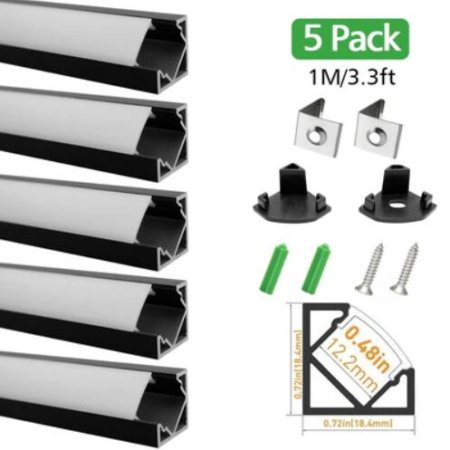 (image for) Black LED Profile V03 18x18mm V-Shape Corner LED Aluminum Channel System
