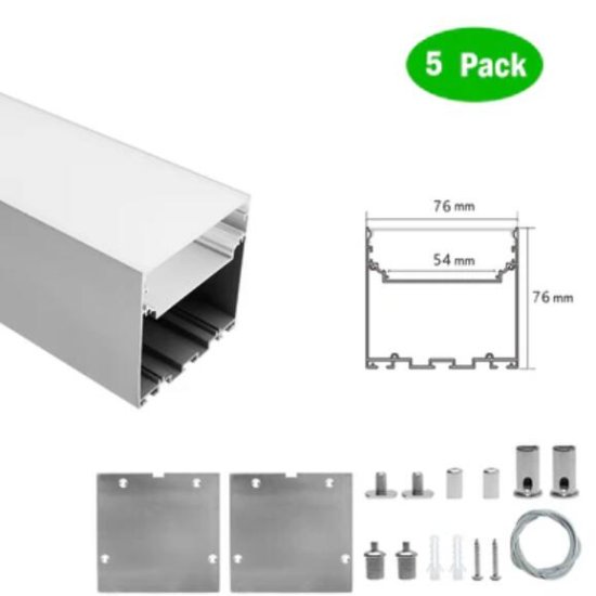 (image for) 5 Pack H7676 Big Aluminum Extrusion Channel for Pendant Mounting Linear Office Lighting System