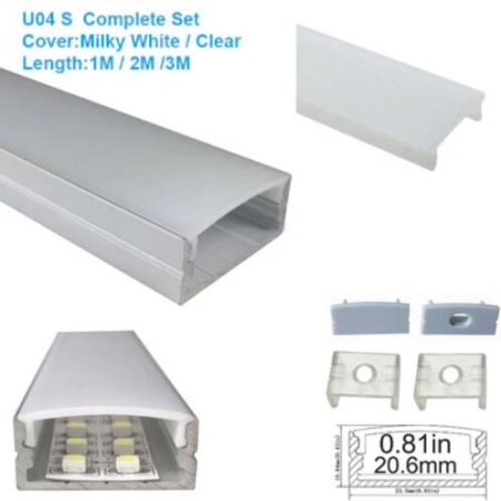(image for) Silver U04 10x23mm U-Shape LED Aluminum Profile Aluminum Extrusion for LED Strip Light Installation
