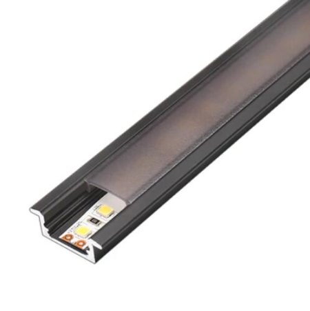 (image for) U01 All Black LED Channel System w/ Smoke Clear Black Diffuser Lens Black Aluminum Extrusion